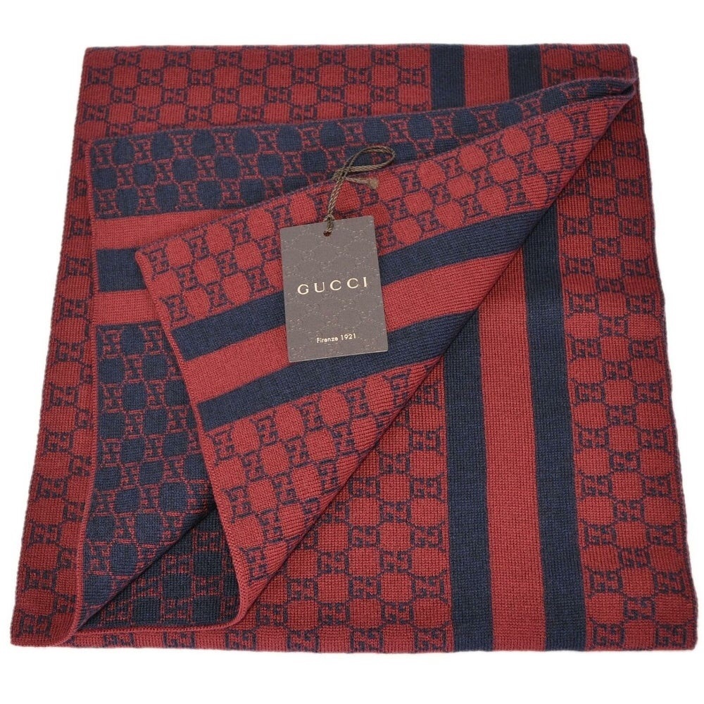 ♥️SOLD♥️Gucci Unisex Burgundy Blue Wool WebStripe - Picture 4 of 7